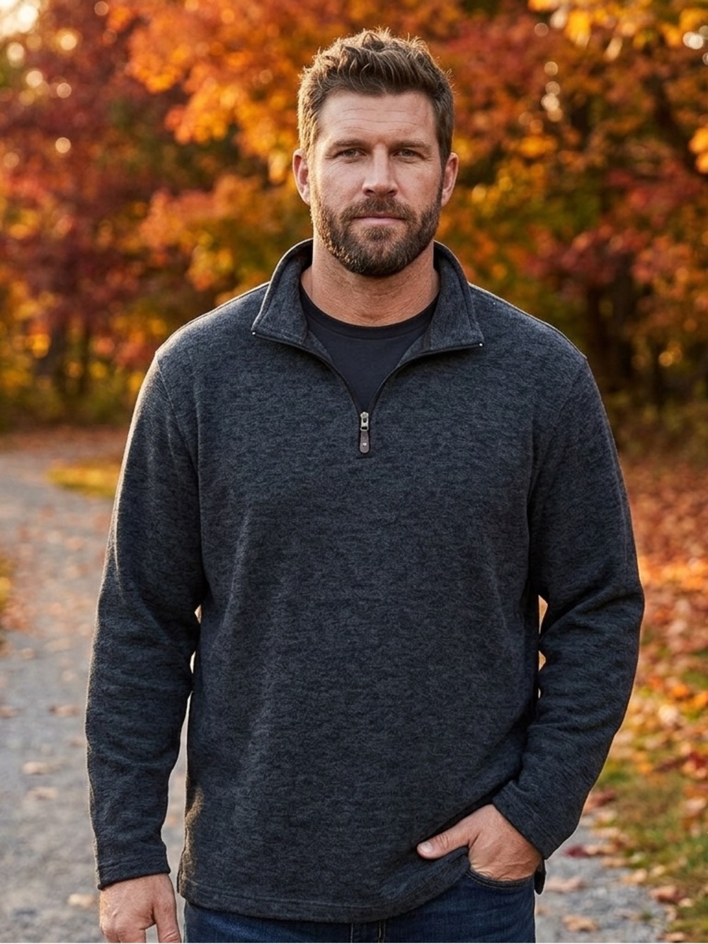 Men’s Haggar Cool 18 Pro Heather Charcoal Fleece 1/4 Zip Sweater, Size 2XLT,